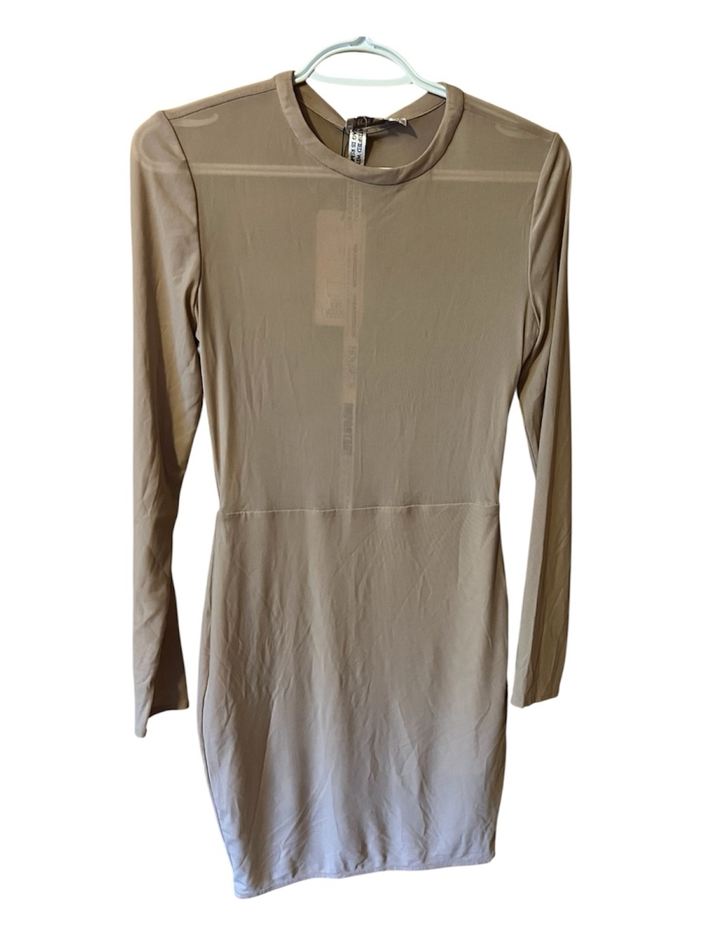 House of CB Taupe Long Sleeve Bodycon Dress Medium
